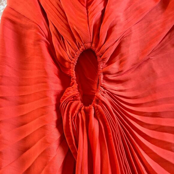 House of Harlow Dress Women L Orange Satin Pleated Wedding Guest Grecian Formal - Picture 7 of 16
